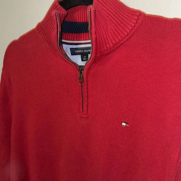 Tommy Hilfiger | classic red pullover quarter zip, large. EUC. - Picture 3 of 7
